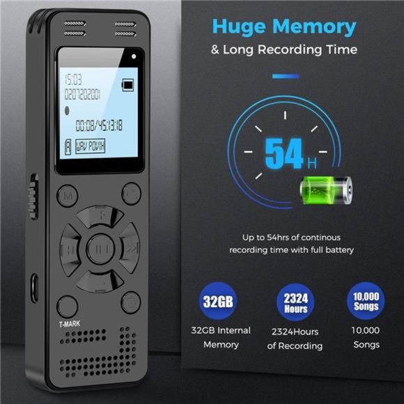 32GB Digital Voice Recorder for Lectures Meetings - EVIDA 2324 Hours Voice - Picture 3 of 6
